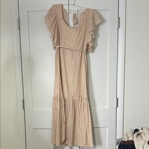 HYFVE Blush Eyelet Midi Dress with Ruffle Sleeves